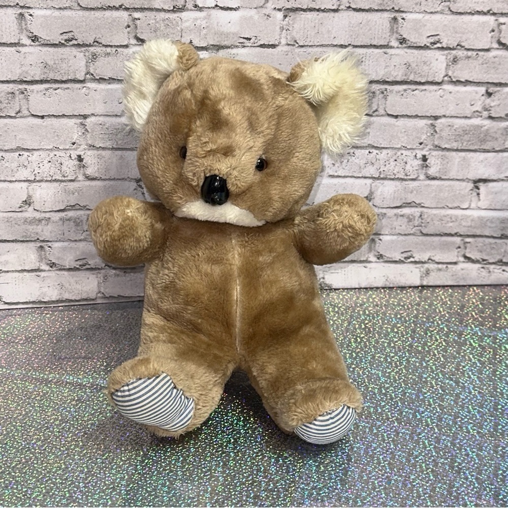 Koala Bear Stuffed Animal Plush Vintage Tan Cream Blue Stripes on Feet Plush Toy